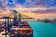 Container port at sunset