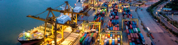 Container terminal at dusk
