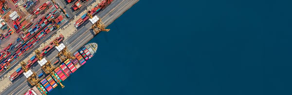 Aerial view of a container ship at berth