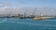 Harbour cranes and quays at the Port of Manta, Ecuador, seen from the sea