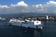 Hospital ship USNS Comfort in Kingston Harbour with the Kingston skyline and Blue Mountains, Jamaica