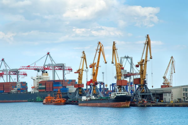 Freight port with cranes and vessels