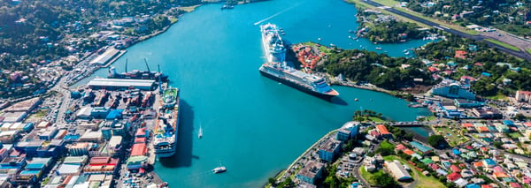 Caribbean container port with a vessel alongside