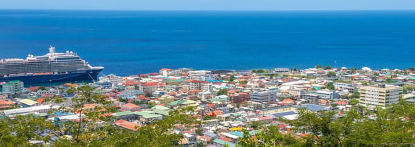 Roseau, Dominica, seen from the water